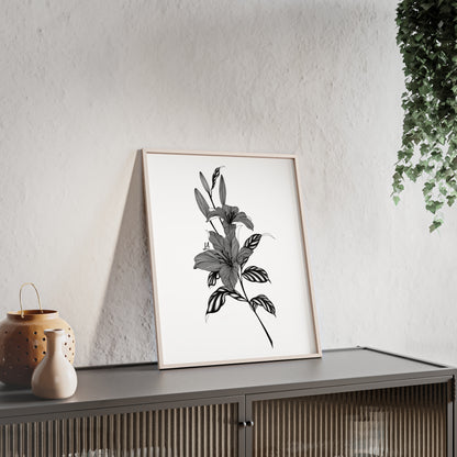 Elegant Floral Wall Art, Black and White Lily artwork - Framed.