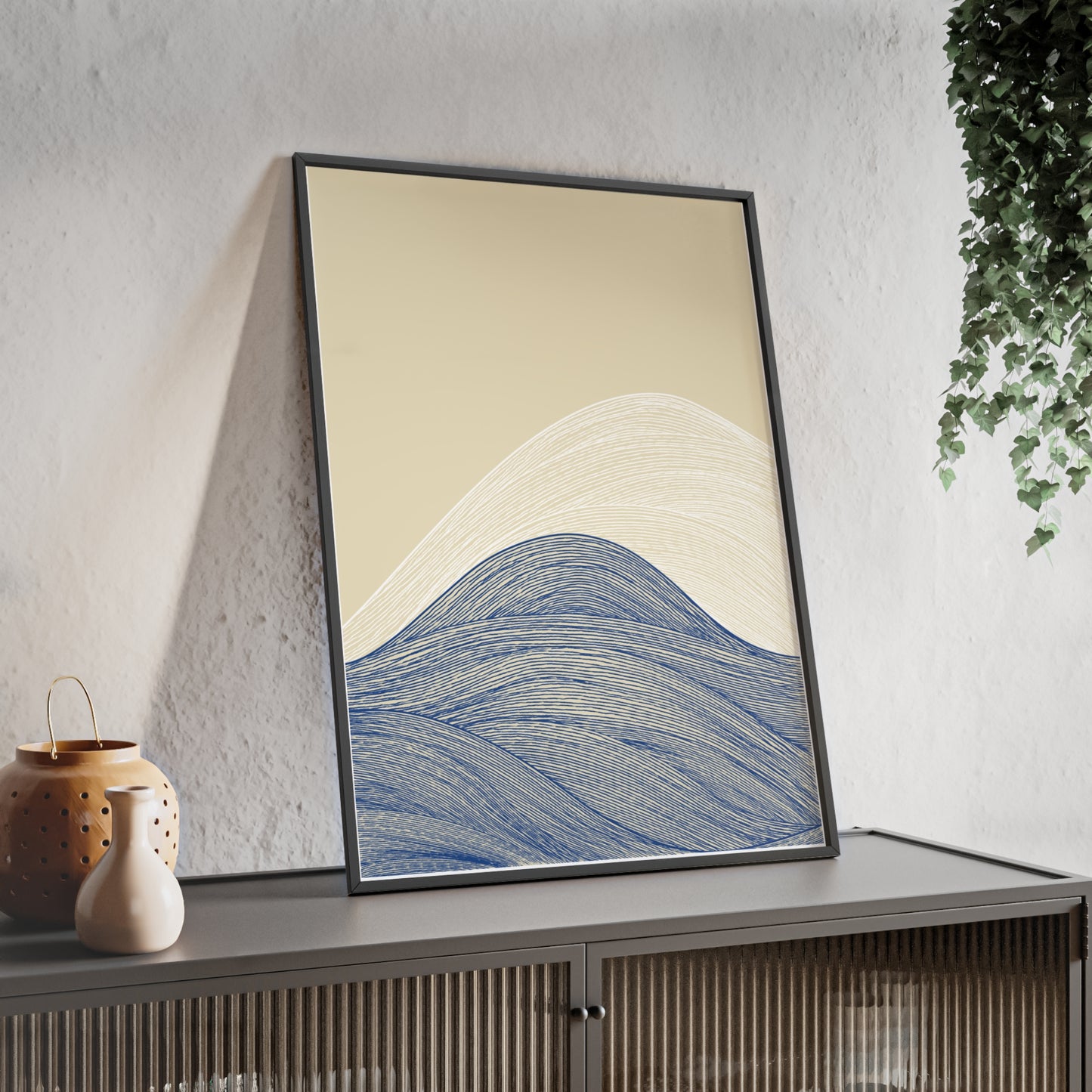 Coastal Waves Poster with Wooden Frame, Nautical Wall Art, Beach House Decor, Minimalist Print, Home Office Artwork
