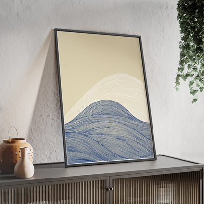 Coastal Waves Poster with Wooden Frame, Nautical Wall Art, Beach House Decor, Minimalist Print, Home Office Artwork