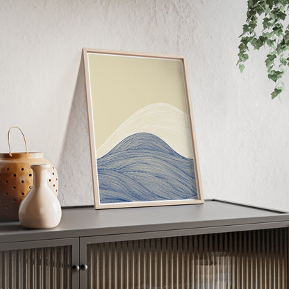 Coastal Waves Poster with Wooden Frame, Nautical Wall Art, Beach House Decor, Minimalist Print, Home Office Artwork