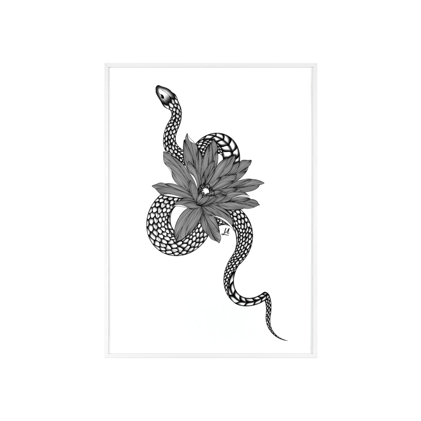 Serpent and flower artwork - Framed.