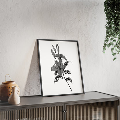 Elegant Floral Wall Art, Black and White Lily artwork - Framed.
