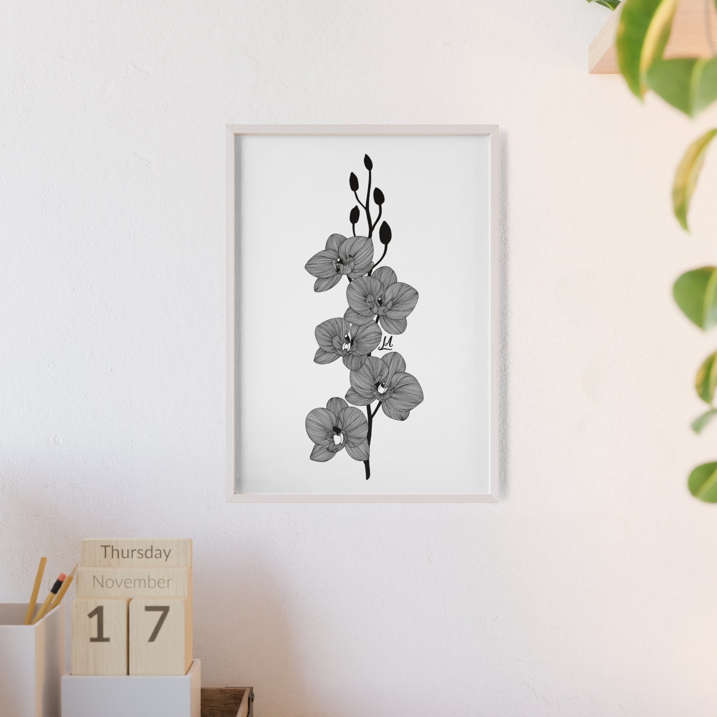 Elegant orchid line artwork - Framed.