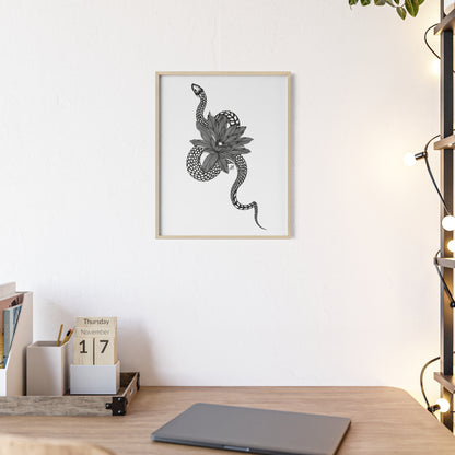 Serpent and flower artwork - Framed.