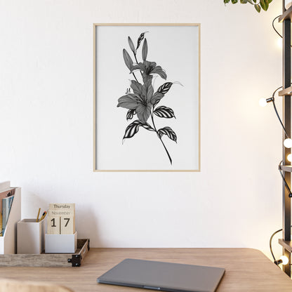 Elegant Floral Wall Art, Black and White Lily artwork - Framed.