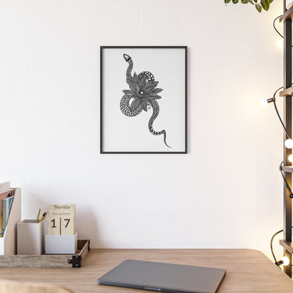 Serpent and flower artwork - Framed.