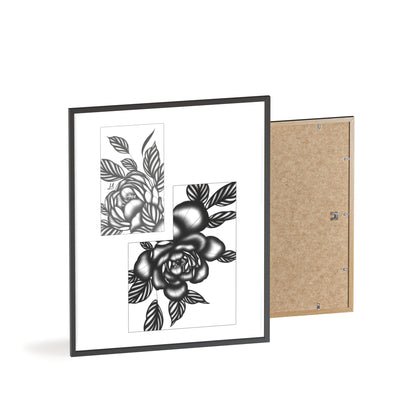 Detailed floral artwork in a black and white setting - Framed.