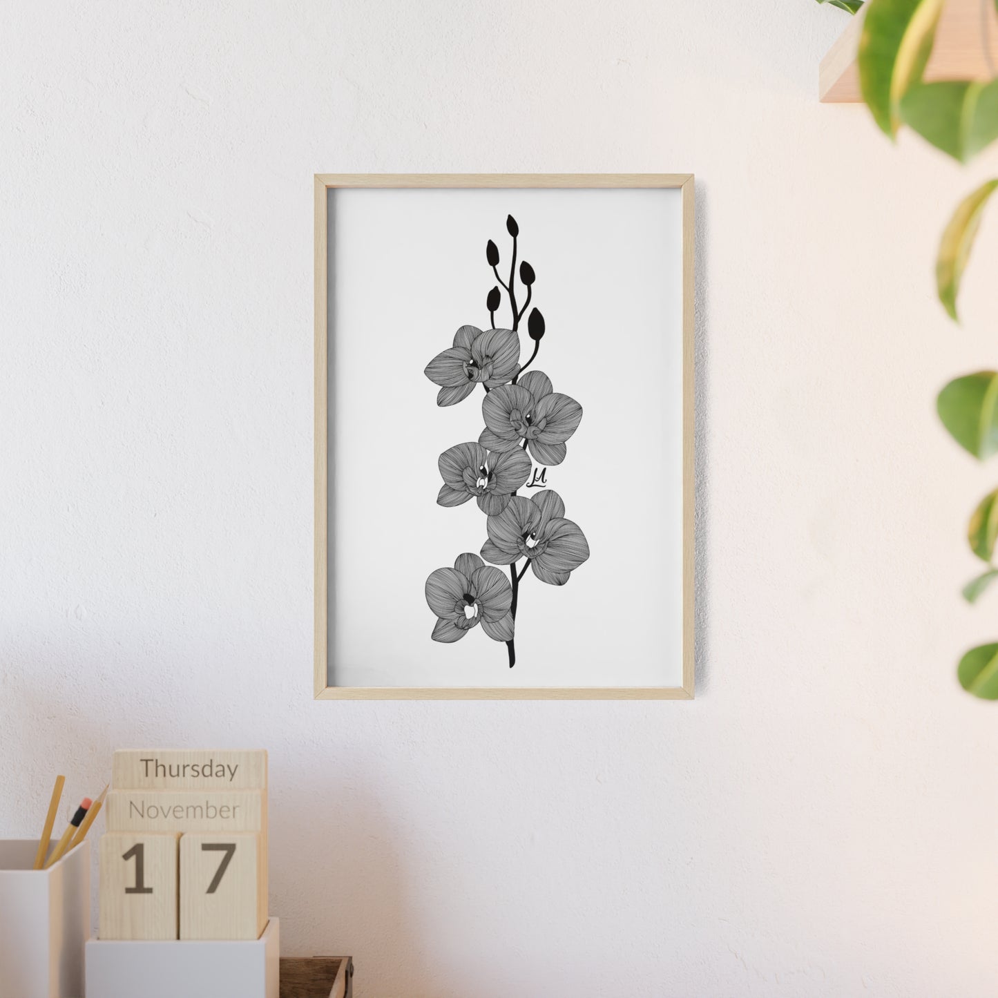 Elegant orchid line artwork - Framed.
