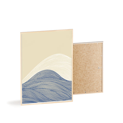 Coastal Waves Poster with Wooden Frame, Nautical Wall Art, Beach House Decor, Minimalist Print, Home Office Artwork