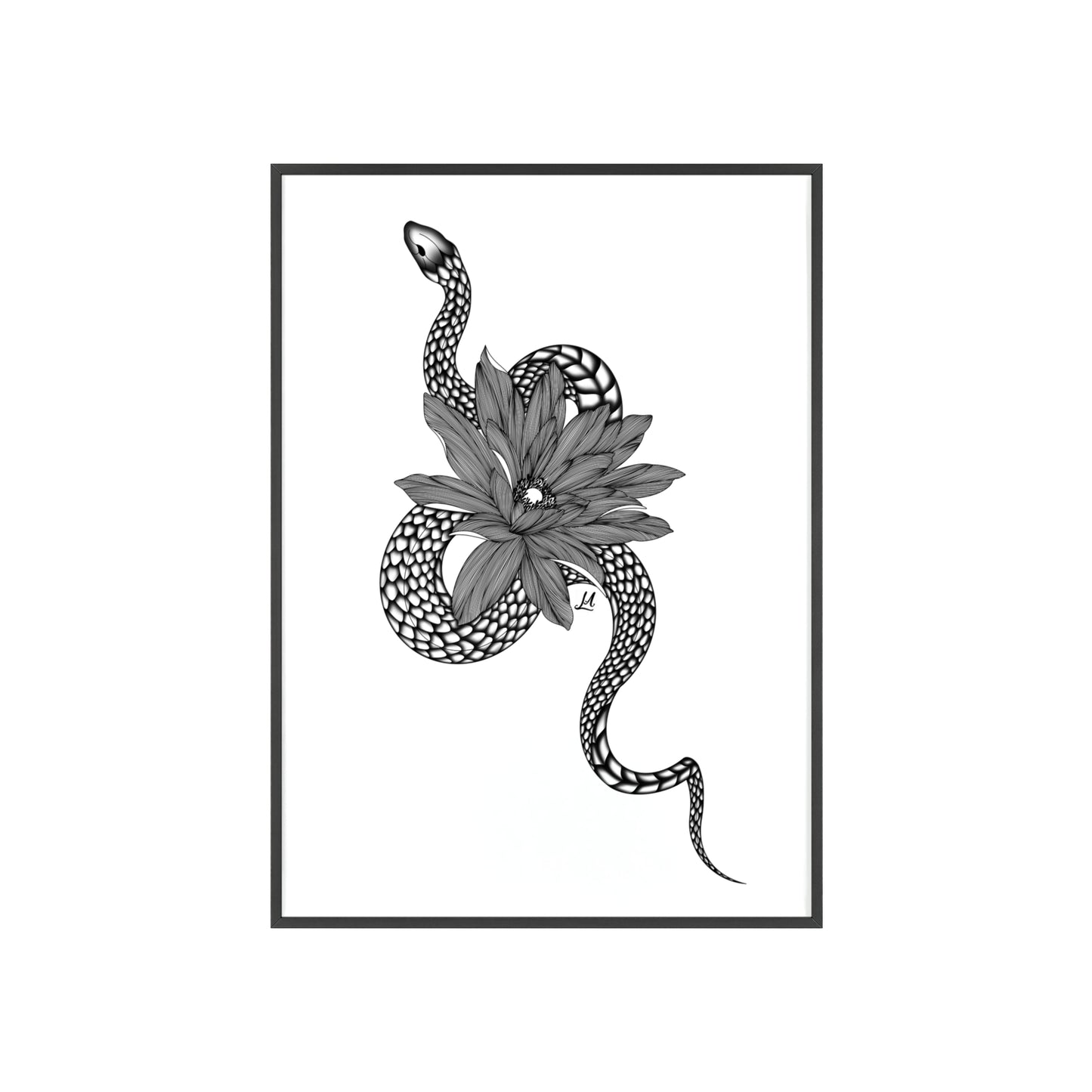 Serpent and flower artwork - Framed.