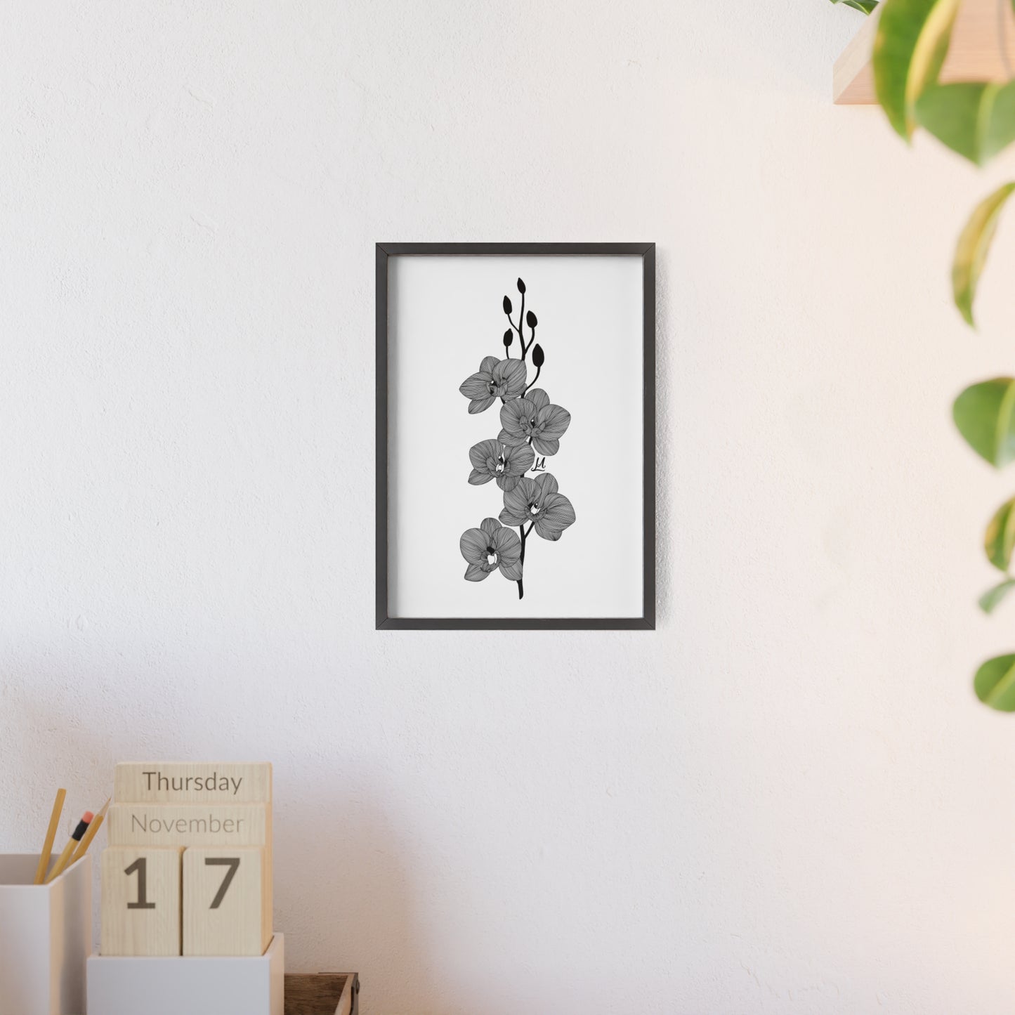 Elegant orchid line artwork - Framed.