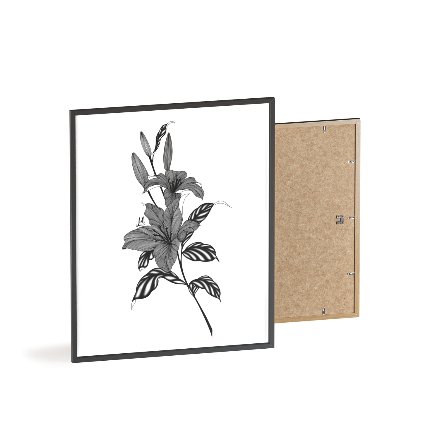 Elegant Floral Wall Art, Black and White Lily artwork - Framed.
