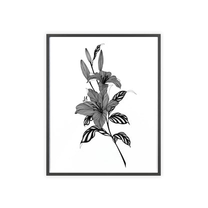 Elegant Floral Wall Art, Black and White Lily artwork - Framed.
