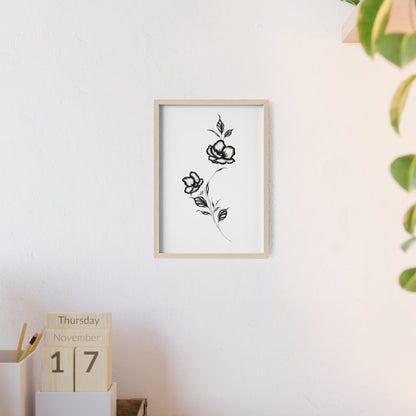 Black and white elegant flower artwork - Framed.