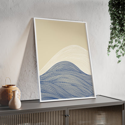 Coastal Waves Poster with Wooden Frame, Nautical Wall Art, Beach House Decor, Minimalist Print, Home Office Artwork