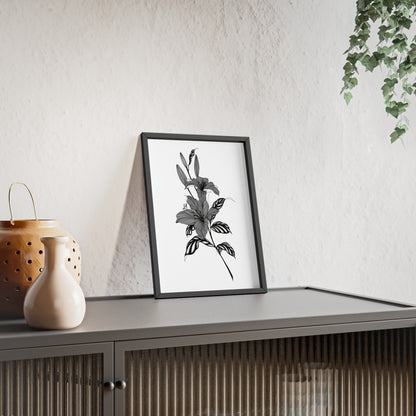 Elegant Floral Wall Art, Black and White Lily artwork - Framed.