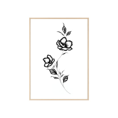 Black and white elegant flower artwork - Framed.