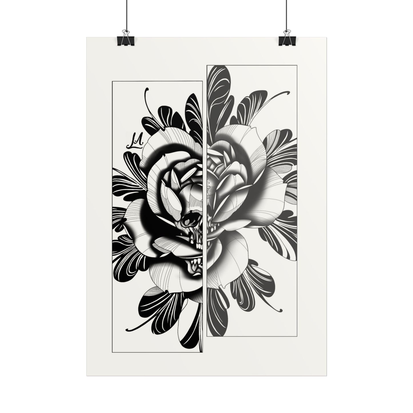 Black & White skull in rose