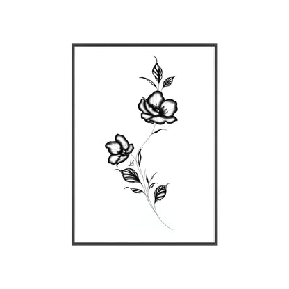 Black and white elegant flower artwork - Framed.