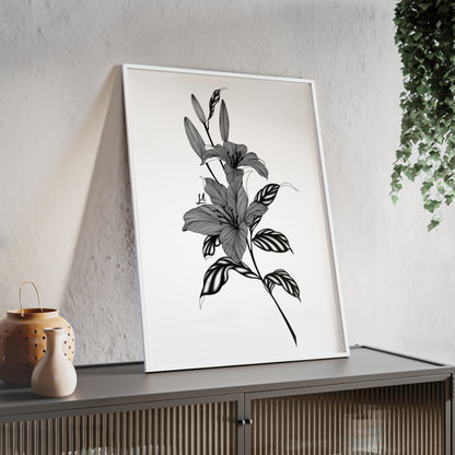 Elegant Floral Wall Art, Black and White Lily artwork - Framed.