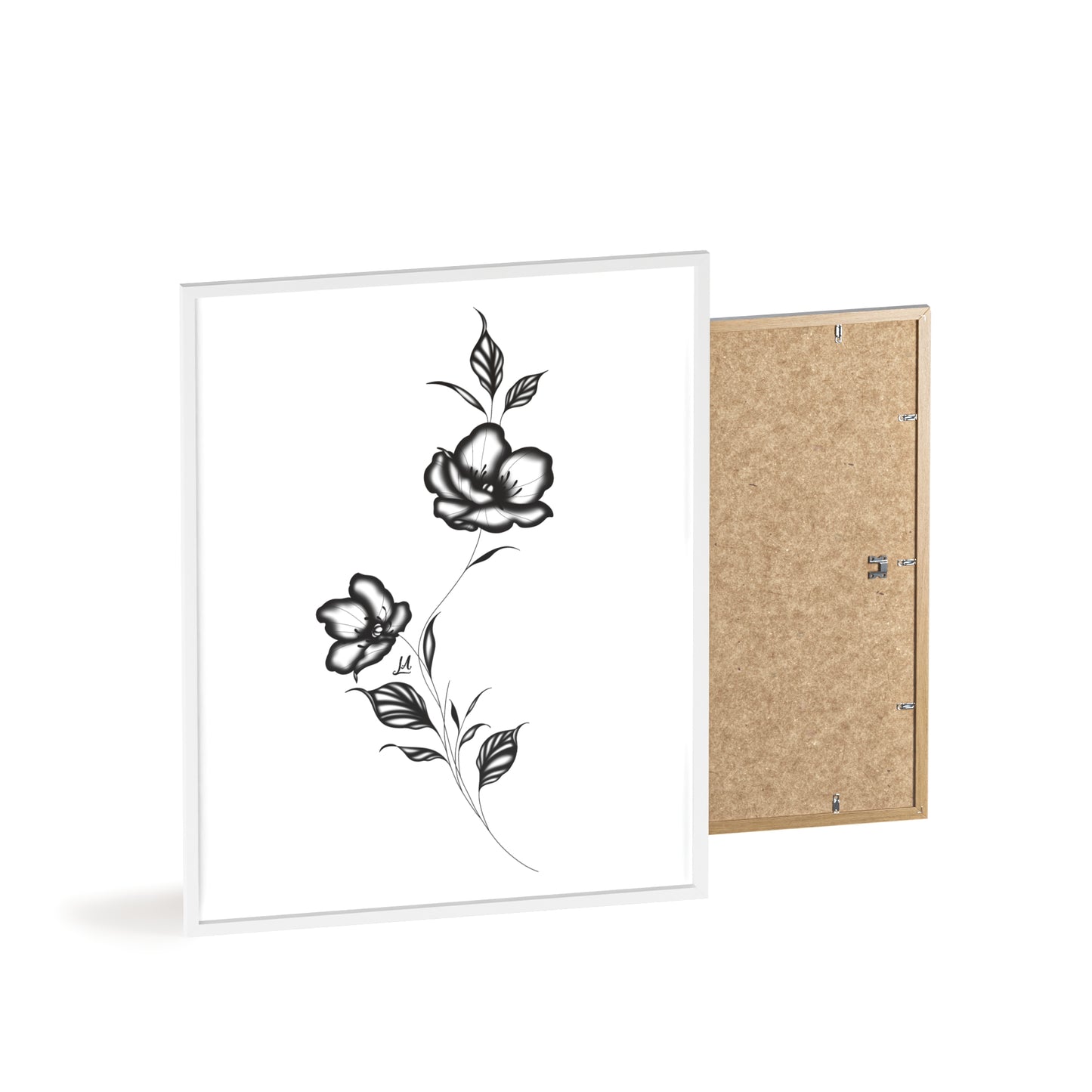 Black and white elegant flower artwork - Framed.