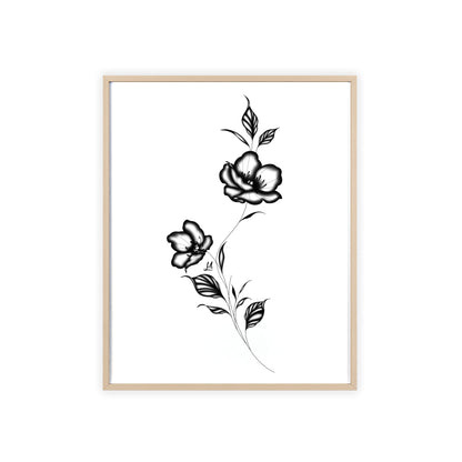 Black and white elegant flower artwork - Framed.