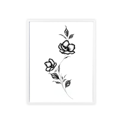 Black and white elegant flower artwork - Framed.