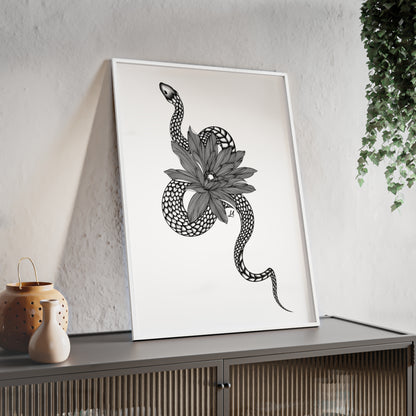 Serpent and flower artwork - Framed.