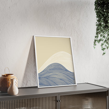 Coastal Waves Poster with Wooden Frame, Nautical Wall Art, Beach House Decor, Minimalist Print, Home Office Artwork