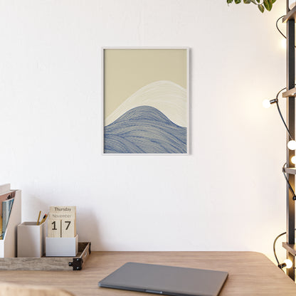 Coastal Waves Poster with Wooden Frame, Nautical Wall Art, Beach House Decor, Minimalist Print, Home Office Artwork