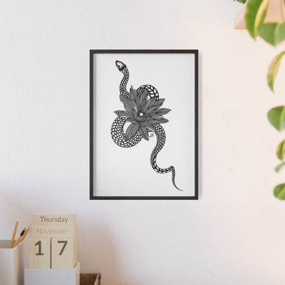 Serpent and flower artwork - Framed.