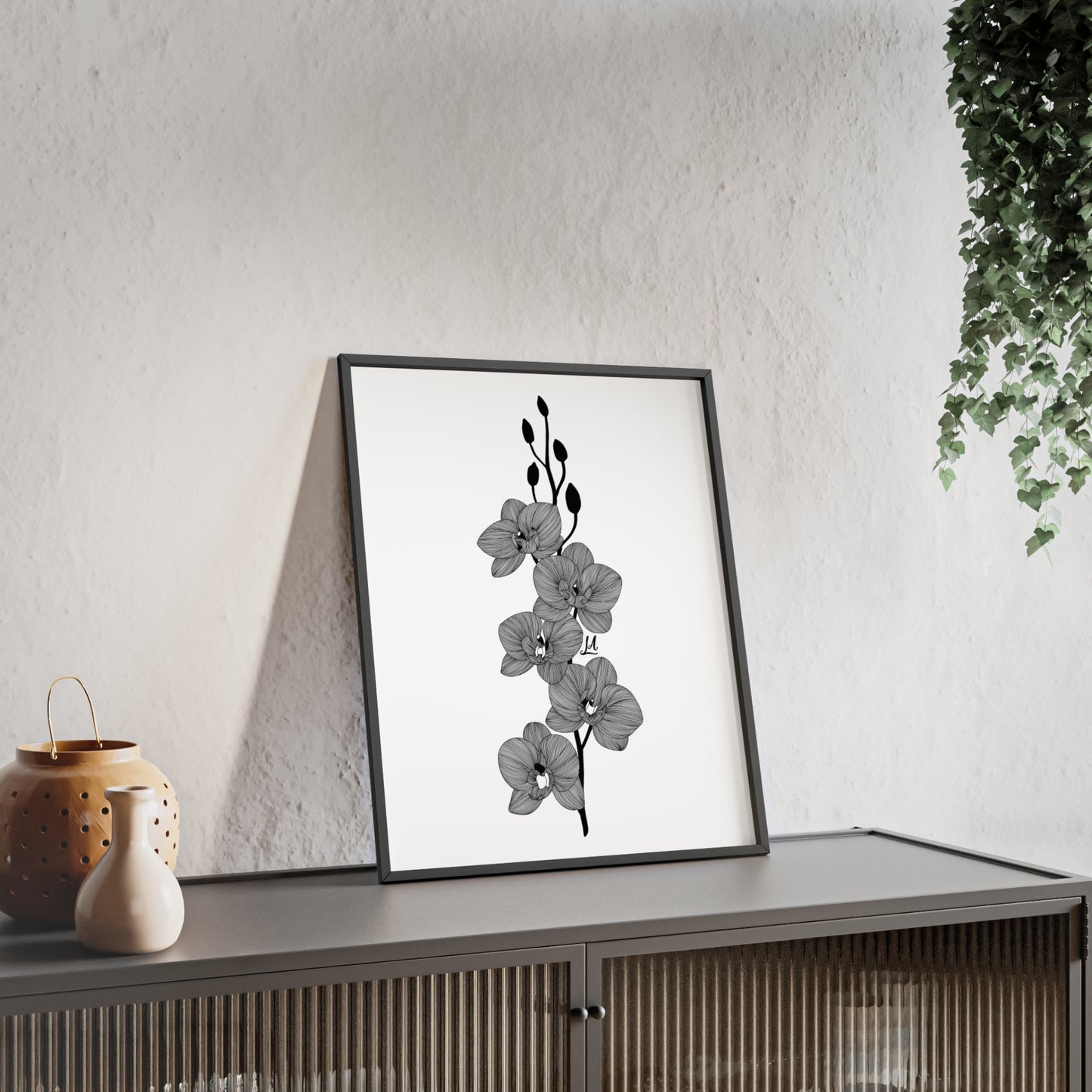 Elegant orchid line artwork - Framed.