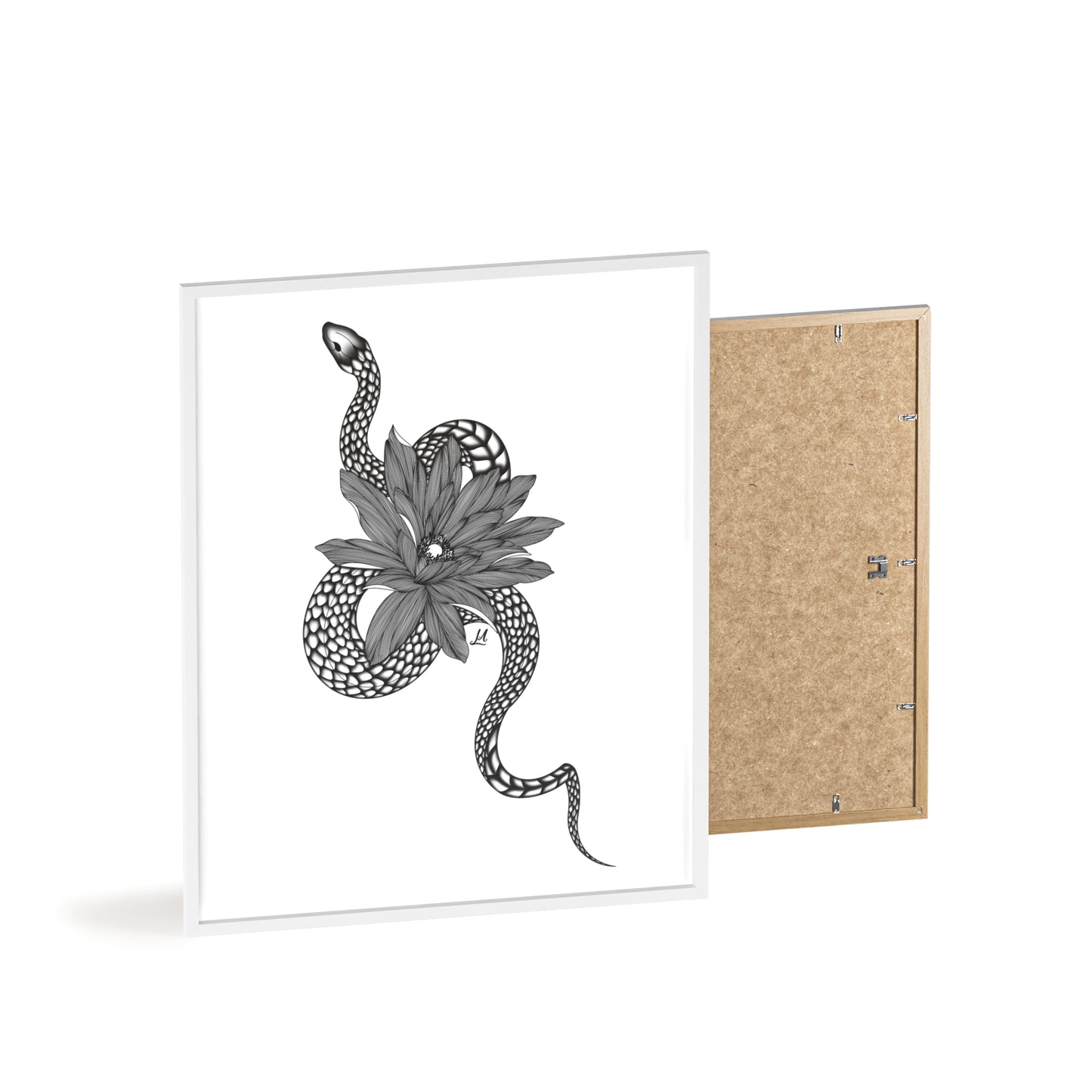 Serpent and flower artwork - Framed.