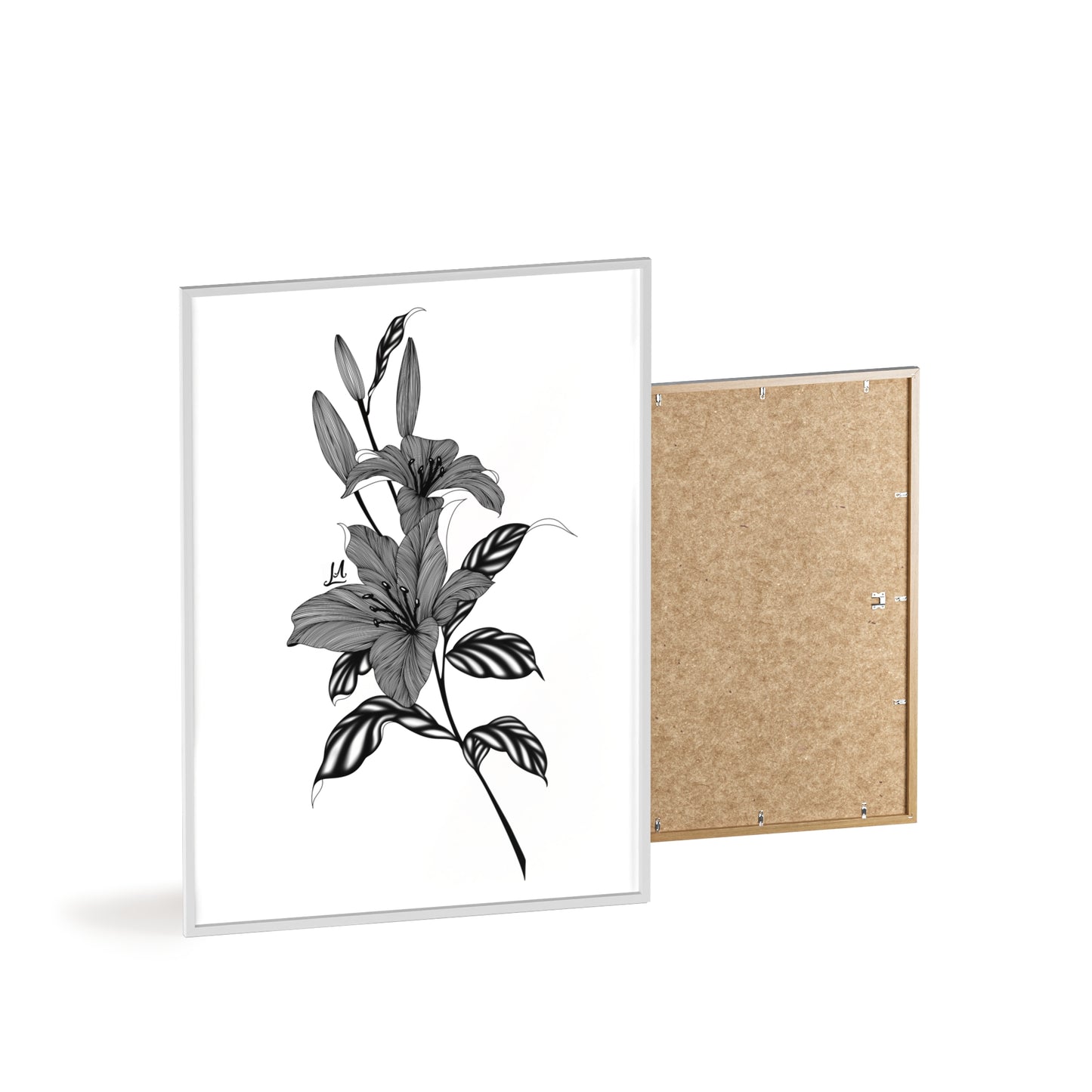 Elegant Floral Wall Art, Black and White Lily artwork - Framed.