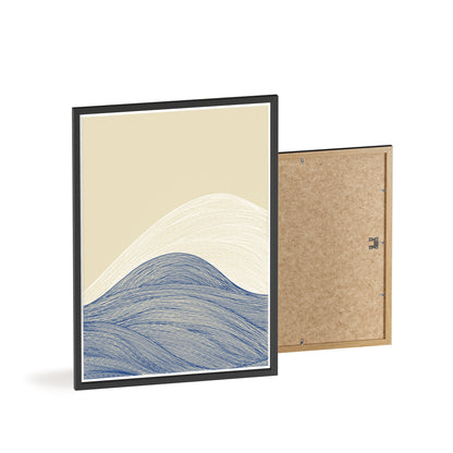 Coastal Waves Poster with Wooden Frame, Nautical Wall Art, Beach House Decor, Minimalist Print, Home Office Artwork
