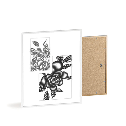 Detailed floral artwork in a black and white setting - Framed.