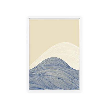 Coastal Waves Poster with Wooden Frame, Nautical Wall Art, Beach House Decor, Minimalist Print, Home Office Artwork