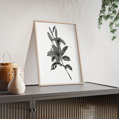 Elegant Floral Wall Art, Black and White Lily artwork - Framed.