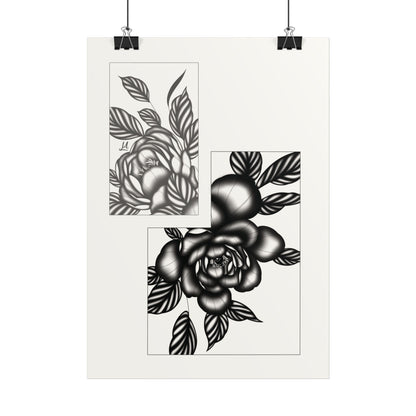 Detailed Floral artwork in a black and White setting.