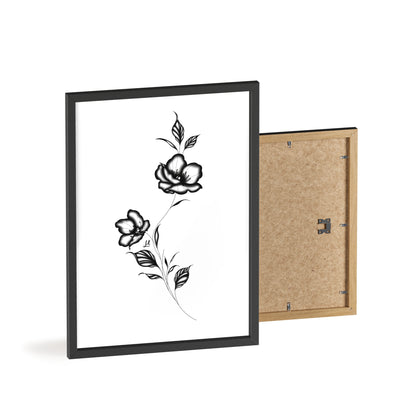 Black and white elegant flower artwork - Framed.