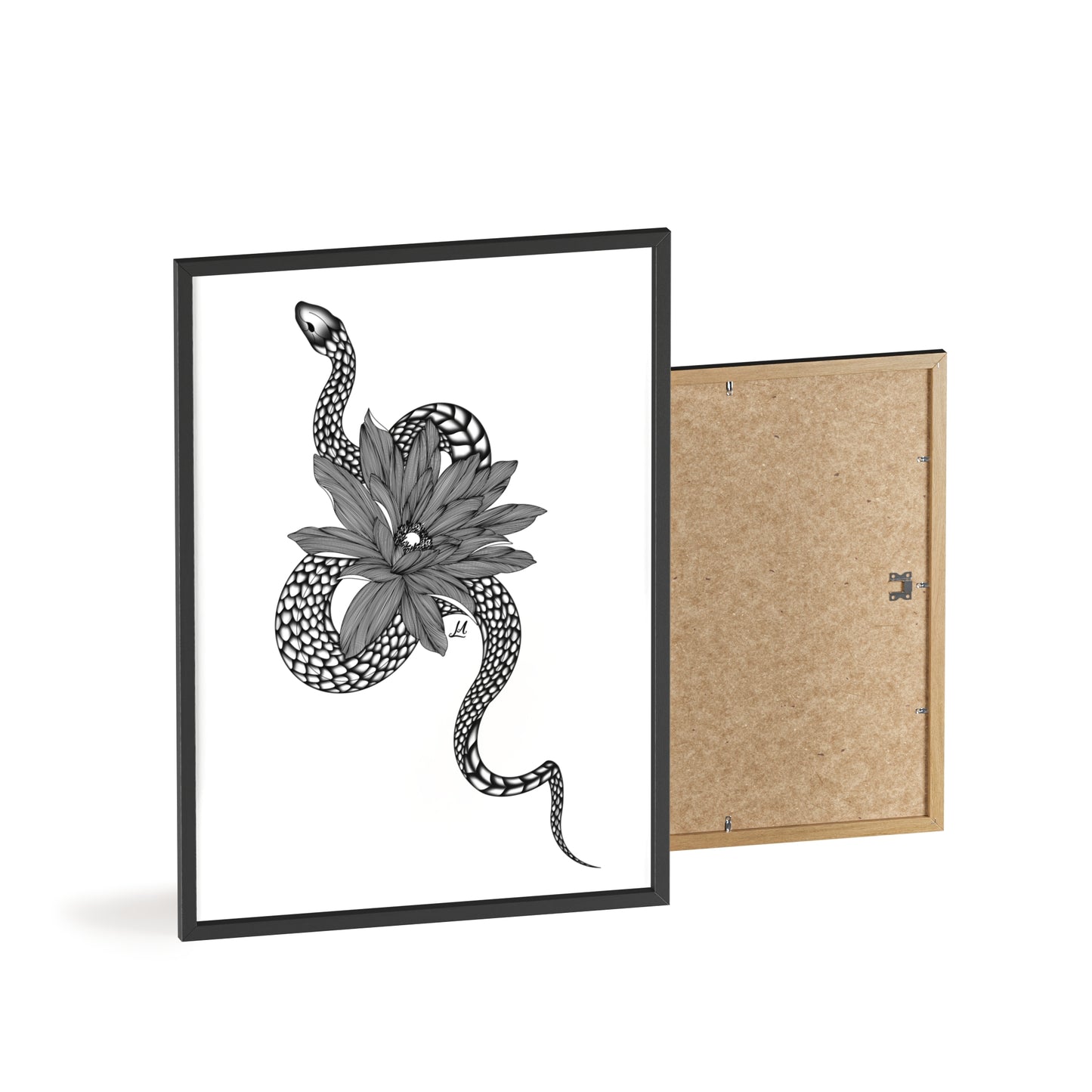 Serpent and flower artwork - Framed.