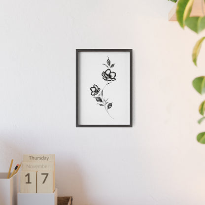 Black and white elegant flower artwork - Framed.