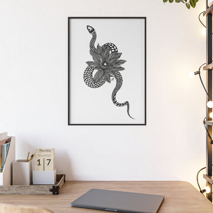 Serpent and flower artwork - Framed.