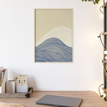 Coastal Waves Poster with Wooden Frame, Nautical Wall Art, Beach House Decor, Minimalist Print, Home Office Artwork