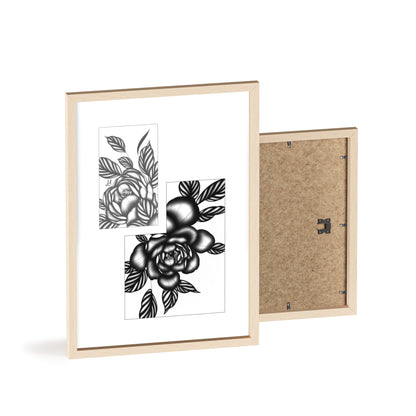 Detailed floral artwork in a black and white setting - Framed.