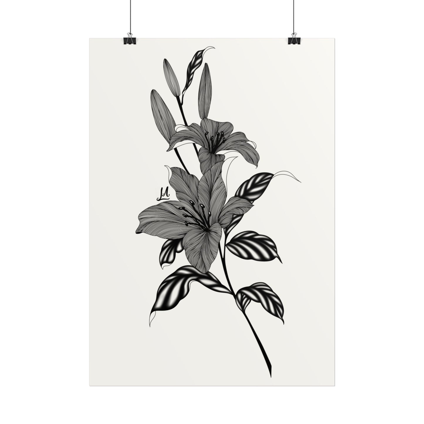 Elegant Floral Wall Art, Black and White Lily artwork.