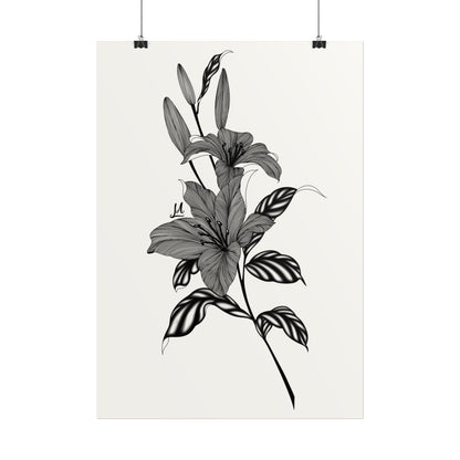 Elegant Floral Wall Art, Black and White Lily artwork.