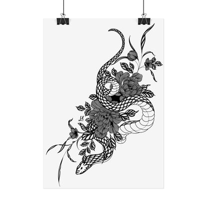 Botanical Serpent Wall Art, in black and white contrast shading.