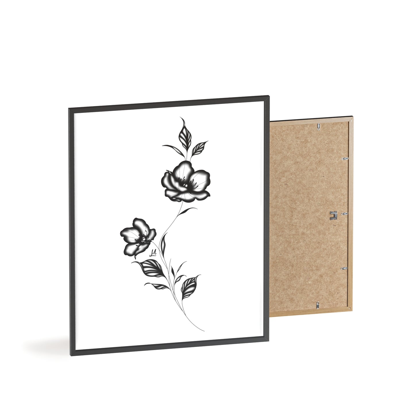 Black and white elegant flower artwork - Framed.