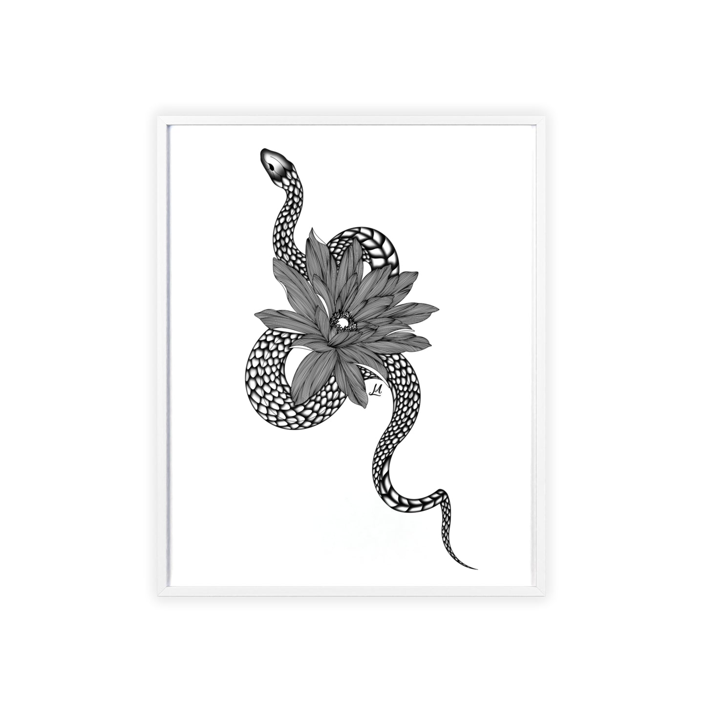 Serpent and flower artwork - Framed.
